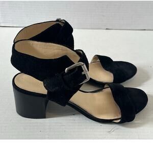 Women's Nine West Sandal Casual Ankle Strap Black Suede Heel Shoe Sz 8